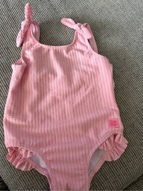 Ruffle Butts Pink Textured Tie-Shoulder One-Piece